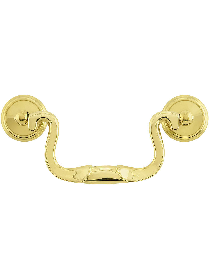 Swan-Neck Brass Banded Bail Pull with Round Rosettes - 3 1/2-Inch Center-to-Center